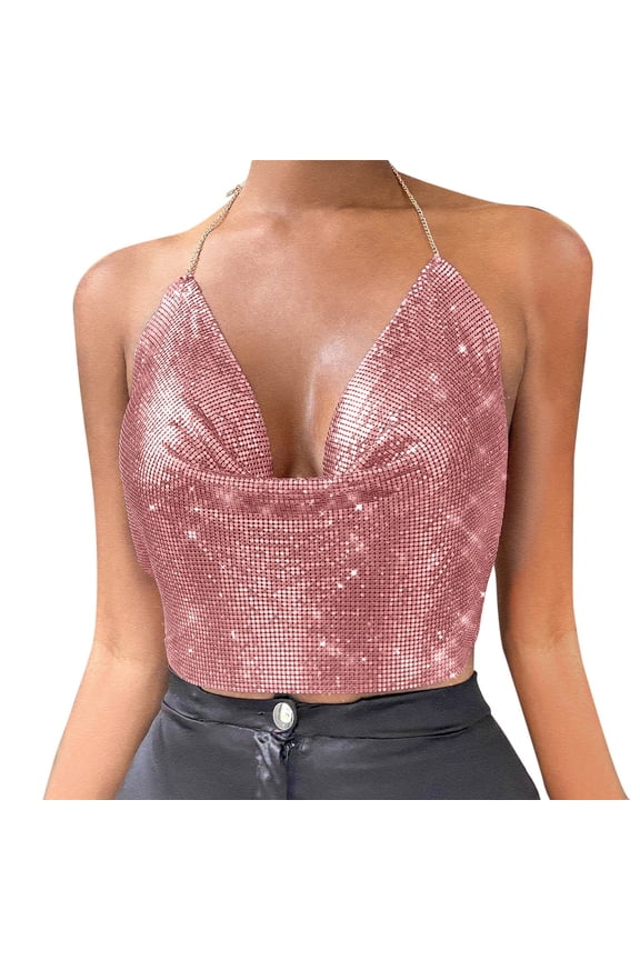 Women Chain Sexy Clothes Beading Tassel Sleeveless Backless Crop Top Club Vintage Tank Tops