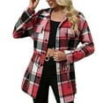 thumbnail image 1 of Women Checkered Shirt Jacket Top Lapel Blouses Long Sleeve Sweatshirt Drawstring Adjustable Jackets Button Down Sweatshirt, 1 of 7