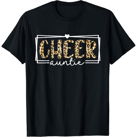Women Cheer Auntie Leopard Cheerleader Aunt Mothers Day T-Shirt