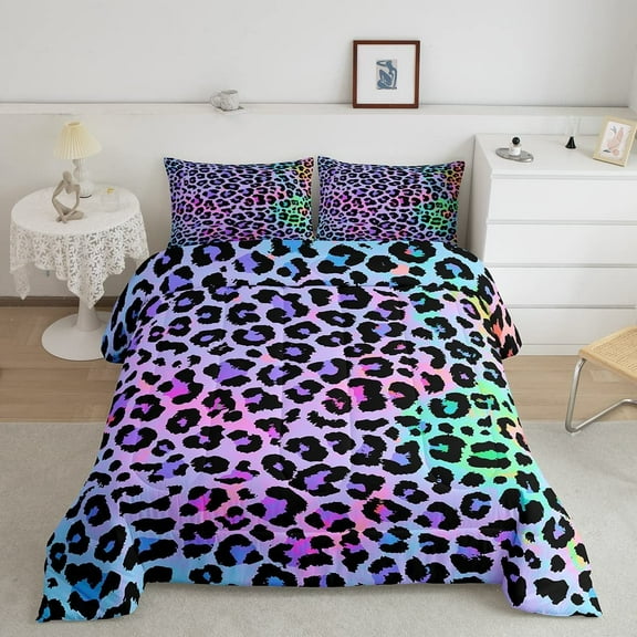 Women Cheetah Printed Bedding Comforters Queen Size, Colorful Leopard Printed Comforter Set Africa Leopard Pattern Decorative Woman, Soft Microfiber Down Comforter with 2 Pillow Shams
