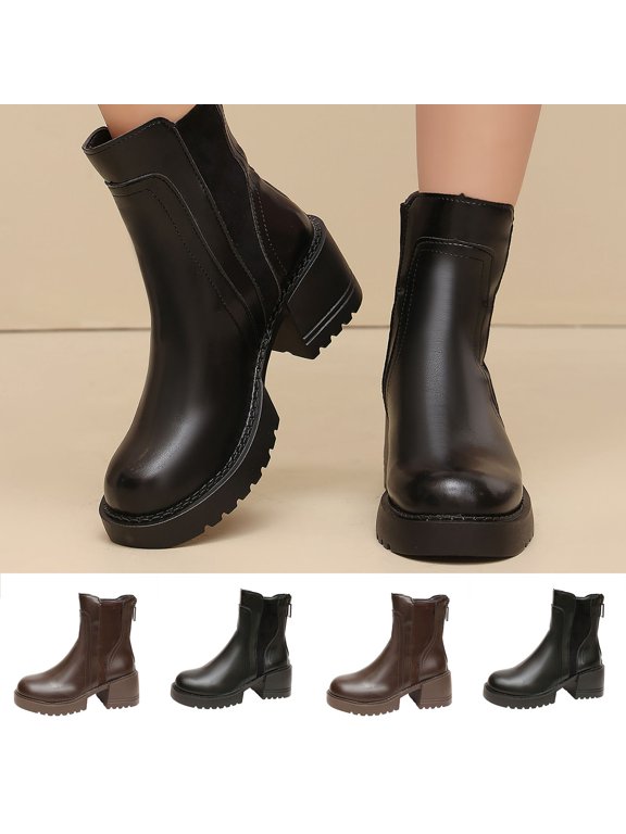 Women Chelsea Ankle Boots: Comfortable Platform Boot Fashion Chunky High Heel Short Booties, Fall Winter Shoes for Daily Wear & Weekend Travel & Night Out