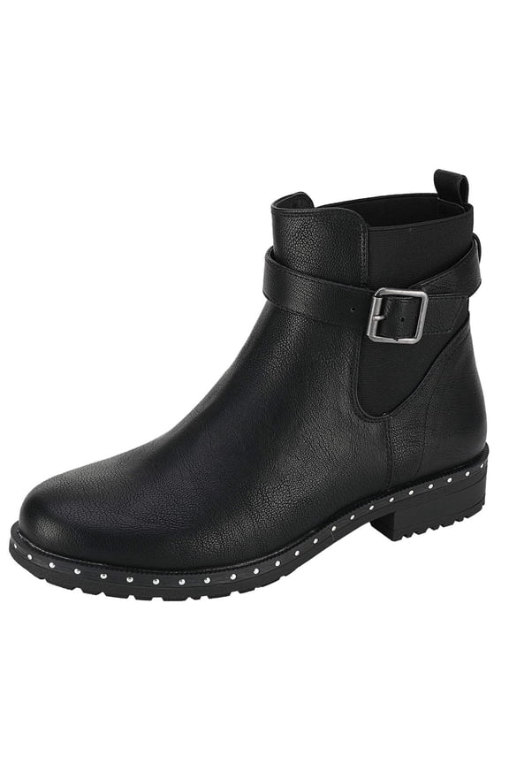Women Chelsea Boots Buckle Strap Ankle Boots Platform Slip on Booties Elastic Side Shoes