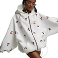 thumbnail image 1 of Women Cherry Print Zip Up Hoodie Long Sleeve Oversized Hooded Sweatshirt Y2k Jacket White L, 1 of 10