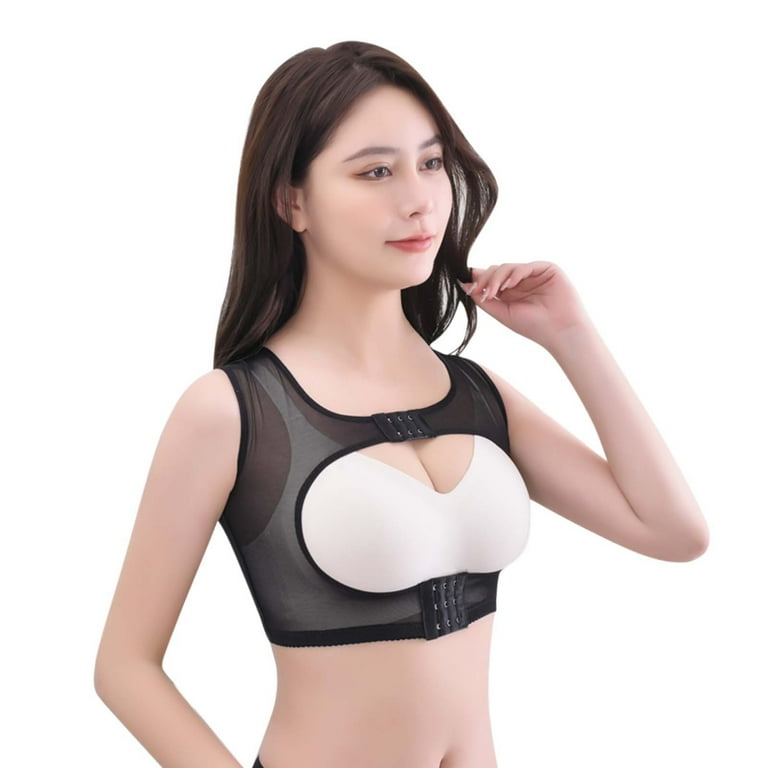 Women Chest Adjustment Gather Body Sculpting Jacket Elasticity Mesh  Breathable Breast Support Beauty Straps Lace Bra Black at  Women's  Clothing store