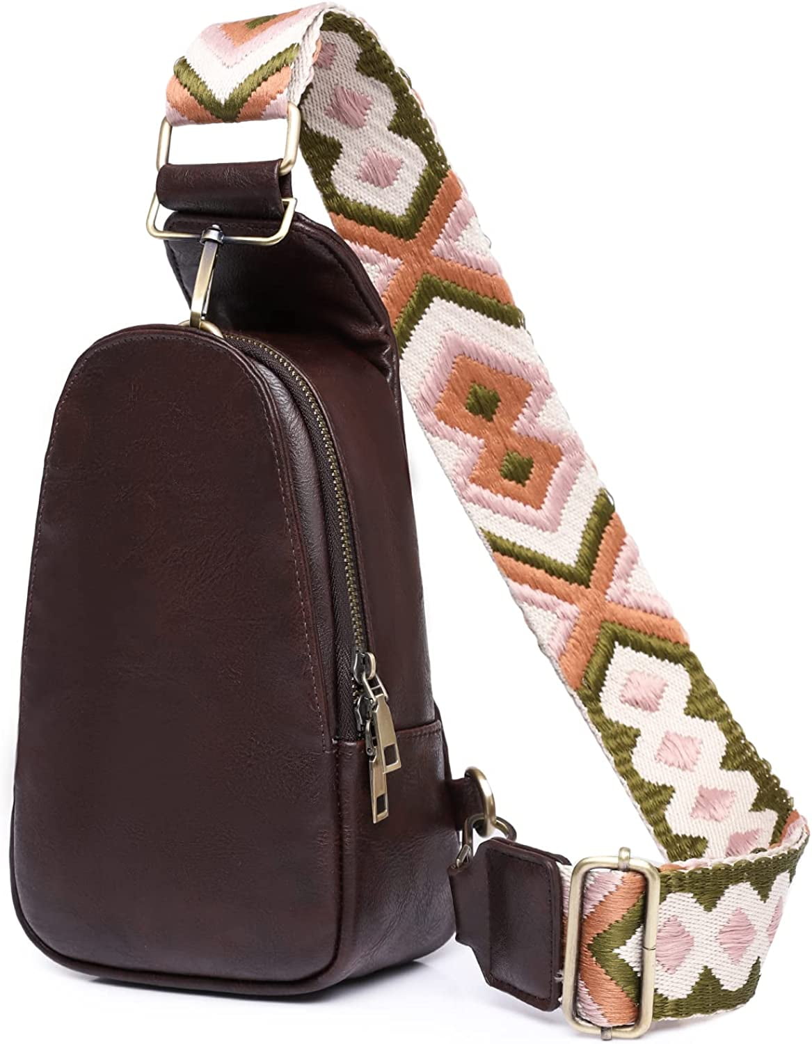 Women Chest Bag Sling Bag Small Crossbody Guitar Strap Purse PU Leather  Satchel Shoulder backpack for Traveling Hiking 