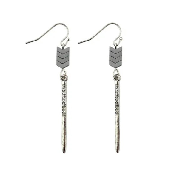 Women Chevron Bar Drop Earrings Nature Hematite Stone Arrow Vintage Bar Earrings