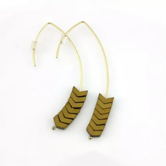 Women Chevron Drop Earrings Natural Hematite Stone Arrow V-Shaped Hoop Earrings