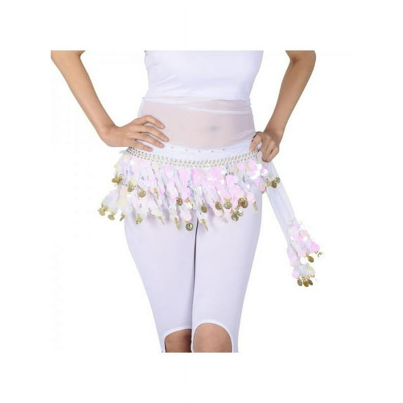 Women Chiffon Belly Dance Scarf Gold Coin Sequin Waistband Skirt Dangling