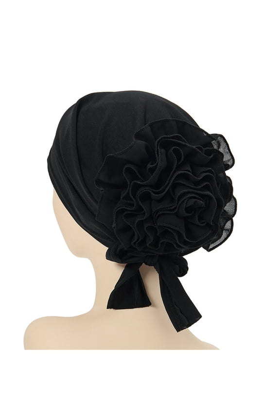 Women Chiffon Big Flower Turban Slouchy Stretch Beanie Hat Hair Head Wrap Cap