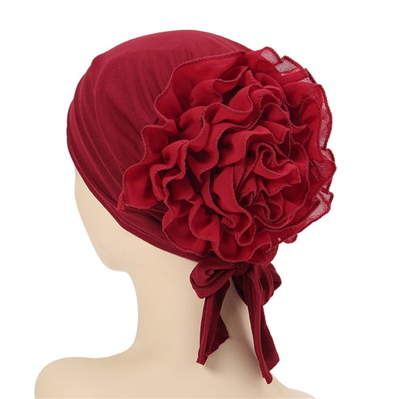 Women Chiffon Big Flower Turban Slouchy Stretch Beanie Hat Hair Head Wrap Cap