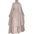 thumbnail image 1 of Women Chiffon Dresses Open Front Cardigan Maxi Long Dress Loose Solid Color Plus Size Long Sleeve V-neck Dress Belt Dress, 1 of 7