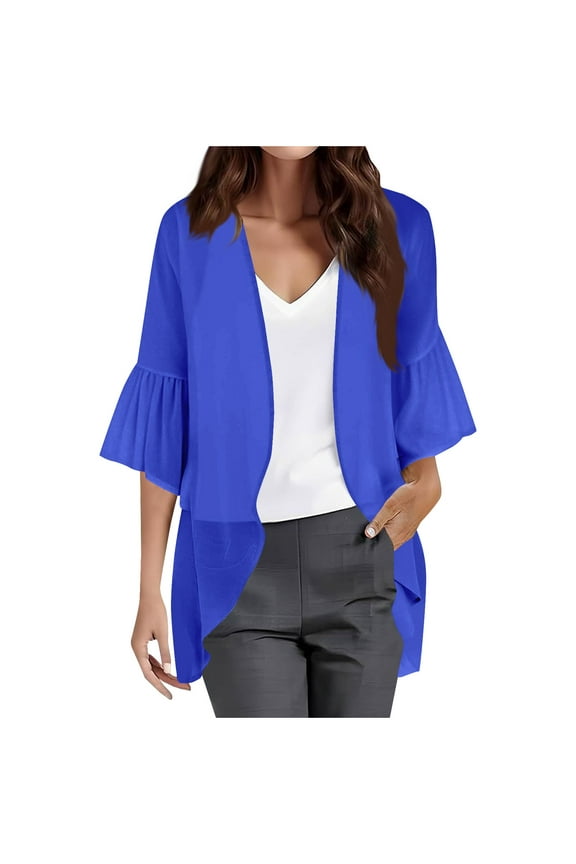 Women Chiffon Kimono Cardigan,Dressy 3/4 Sleeve Chiffon Open Front Lightweight Summer Blouse Tops,Sheer Beach Cover Up