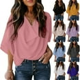 thumbnail image 1 of New Women Chiffon Loose v-neck Leisure Solid Color Half Sleeve Fashion women's Tshirts, 1 of 2