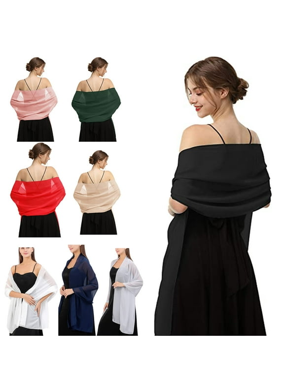 Women Chiffon Shawl Scarve Wraps for Evening Dresses,Black