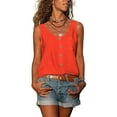 thumbnail image 1 of Women Chiffon Tank Top Sleeveless Button Camisole Scoop Neck Henley Cami Tank Tops Summer Casual Classic Basic Tunic Vest Shirts Blouse, 1 of 3