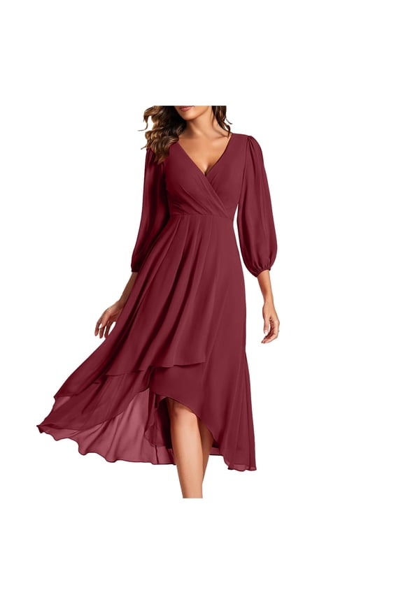 Women Chiffon Wedding Guest Dress V Neck for Formal and Semi - Formal Occasions