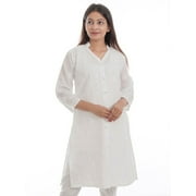 Women Chikan Embroidery Pure Cotton Straight Kurta white