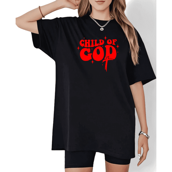Women Child of God Black Bold Print Graphic Tee T Shirt Top breathability Short Sleeve Round Neck Black S-5XL
