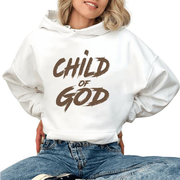 Women Child of God Graphic Simple Minimalist Tee Loose Fit T Shirt Top Casual Hooded long-sleeved White S-2XL