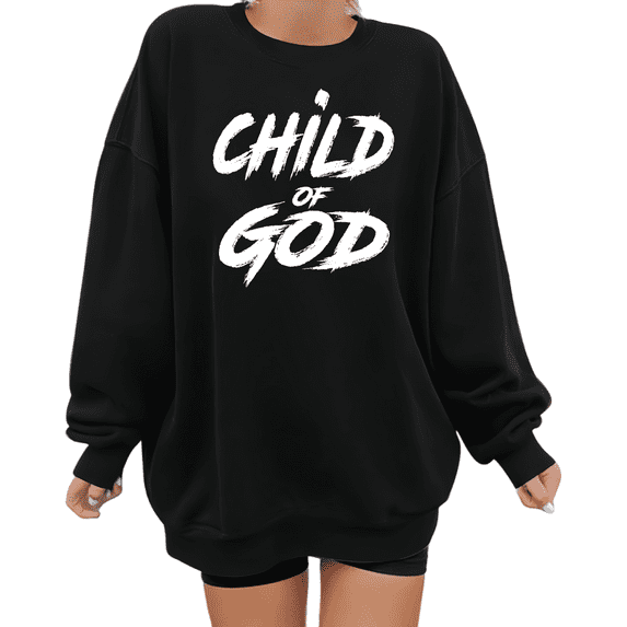 Women Child of God Soft Touch Graphic Tee T Shirt Top Fashion and Comfortable Round-neck long-sleeved Black S-3XL