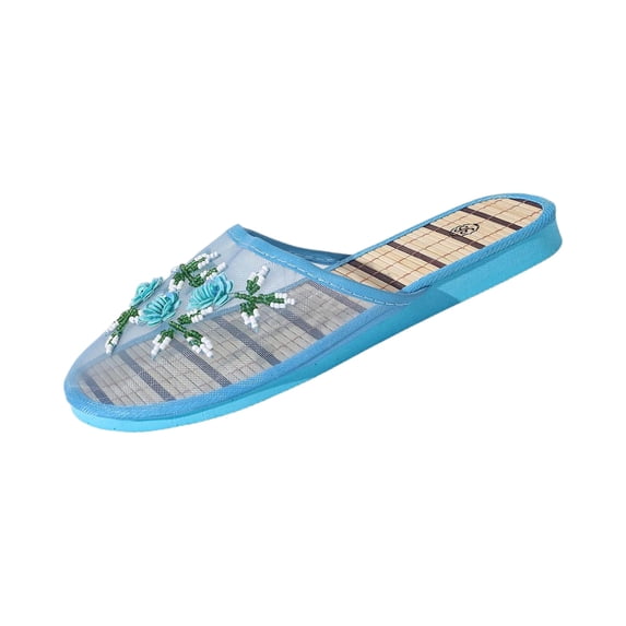 Women Chinese Embroidered Mesh Slippers Floral Closed Toe House Sandals, 41