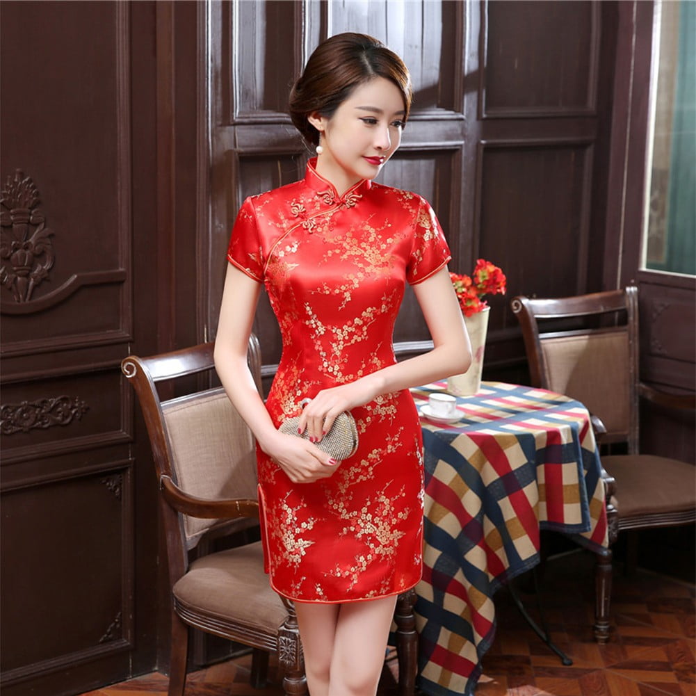 Women Chinese Traditional Cheongsam Slim Satin Dress Prom Qipao Party ...