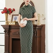 Women Chinese Traditional Qipao Dress Faux Silk Satin Cheongsam Party Show Gown