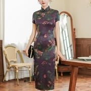Women Chinese Traditional Qipao Dress Faux Silk Satin Cheongsam Party Show Gown