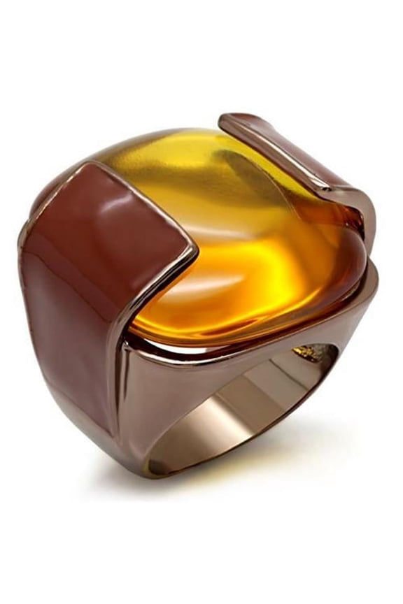 Women Chocolate Gold Brass Ring with AAA Grade CZ in Topaz - Size 9