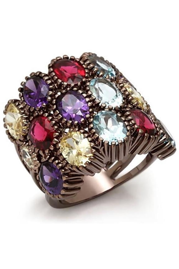 Women Chocolate Gold Brass Ring with Synthetic in Multi Color - Size 8