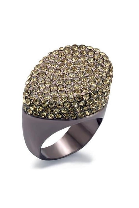 Women Chocolate Gold Brass Ring with Top Grade Crystal in Citrine Yellow - Size 9