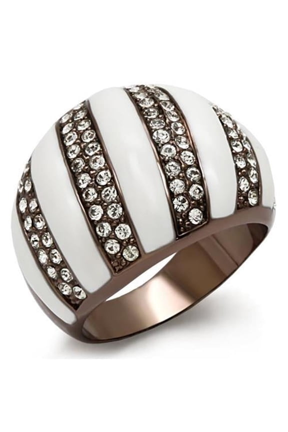 Women Chocolate Gold Brass Ring with Top Grade Crystal in Clear - Size 7