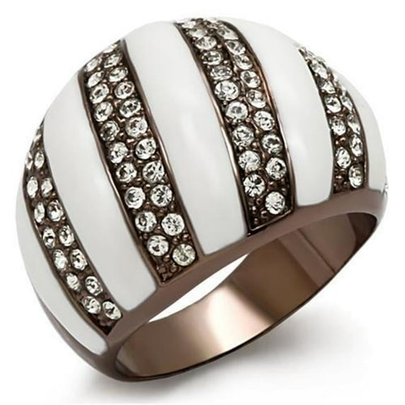Women Chocolate Gold Brass Ring with Top Grade Crystal in Clear - Size 8