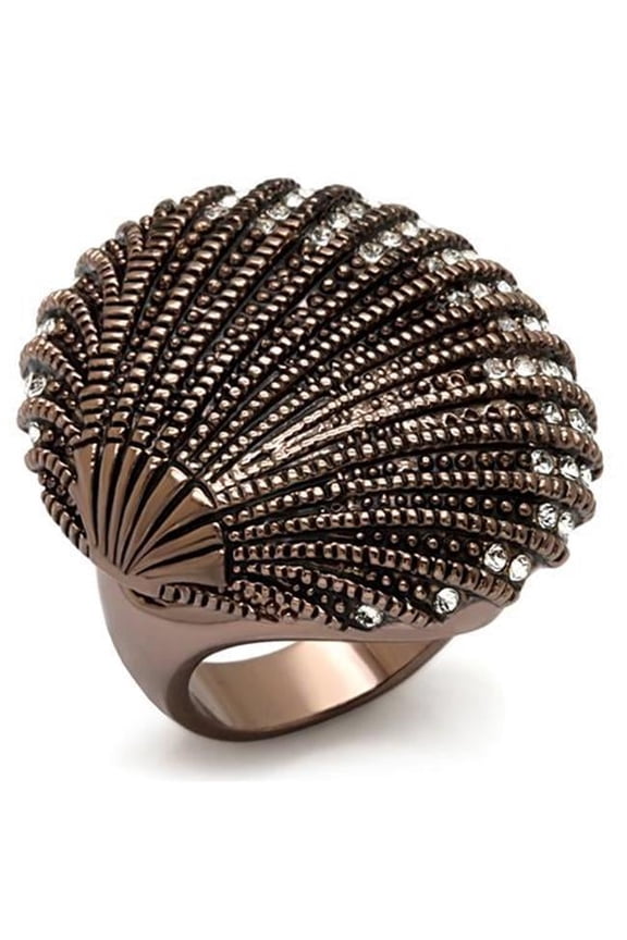 Women Chocolate Gold Brass Ring with Top Grade Crystal in Clear - Size 8