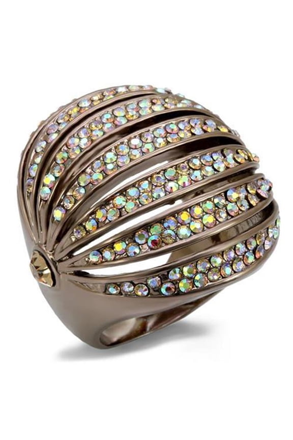 Women Chocolate Gold Brass Ring with Top Grade Crystal in Multi Color - Size 8