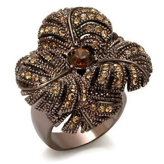 Women Chocolate Gold Brass Ring with Top Grade Crystal in Smoked Quartz - Size 6