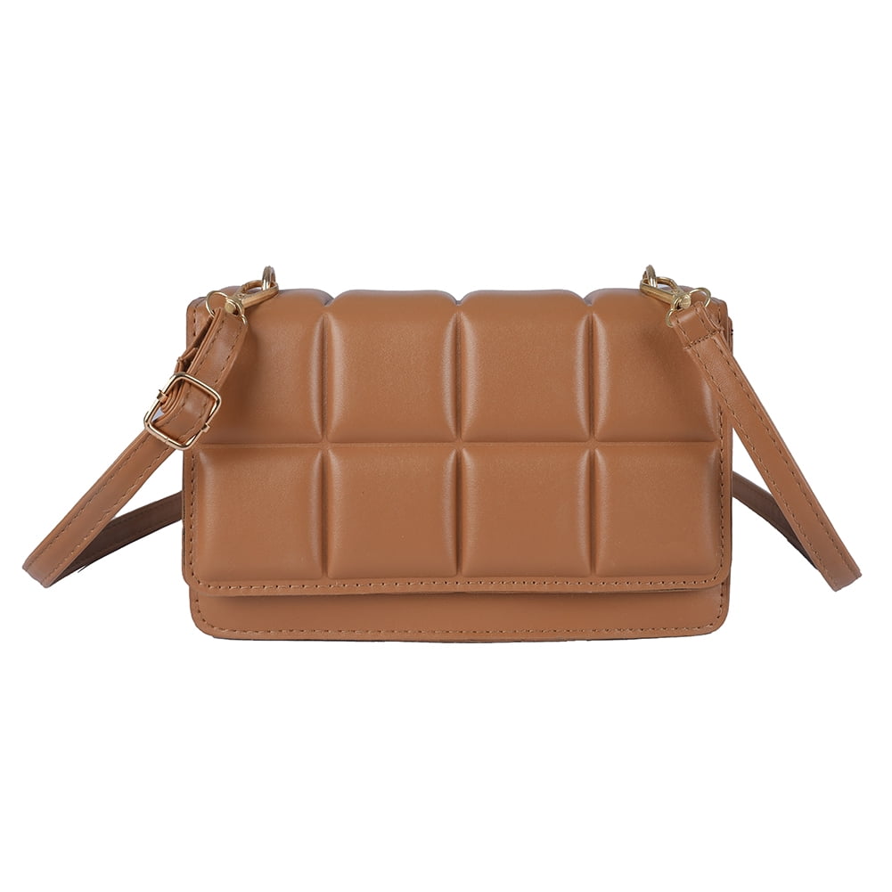 Women Chocolate Square PU Flap Shoulder Bag Small Messenger Crossbody Handbags Brown
