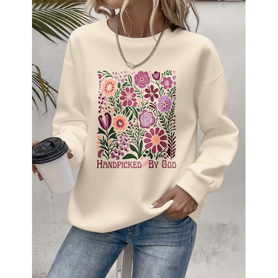 Women Christian Flower and Jesus Graphic Sweatshirt Vintage Jesus Faith Pray Cross Print Casual Crew Neck Top
