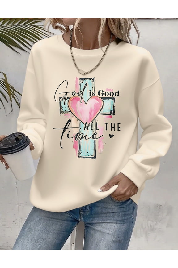 Women Christian Sweatshirt God is Good All the Time Graphic Shirt Christian Religious Loose Crew Neck Top