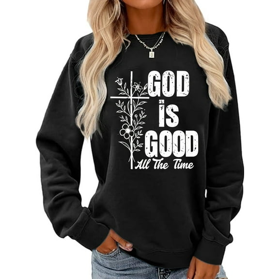 Women Christian Sweatshirt God is Good Graphic Shirt Christian Religious Loose Crew Neck Top