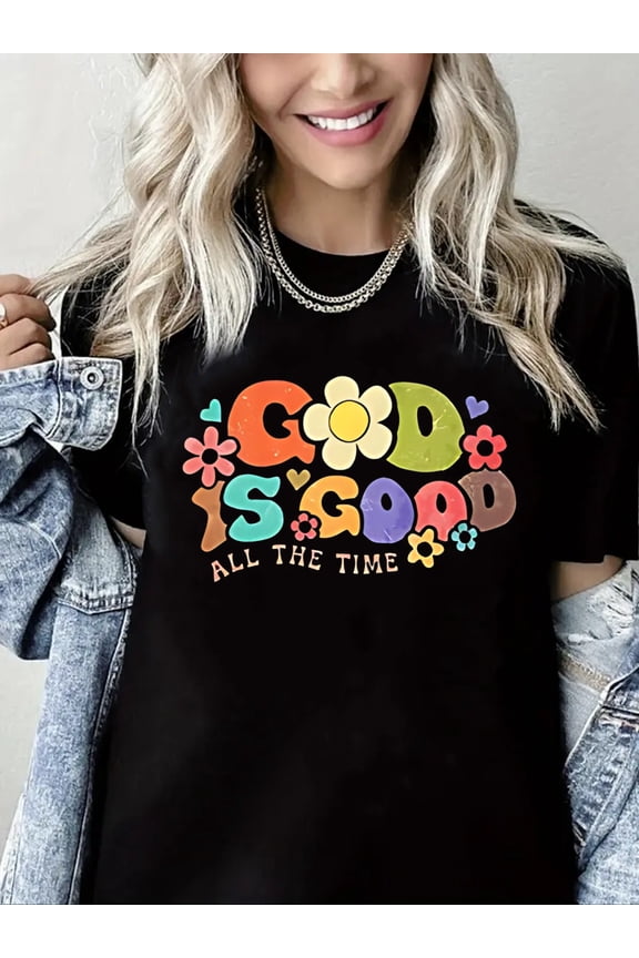 Women Christian T-Shirt God is Good Graphic Shirt Casual Loose Short Sleeve Crew Neck Top