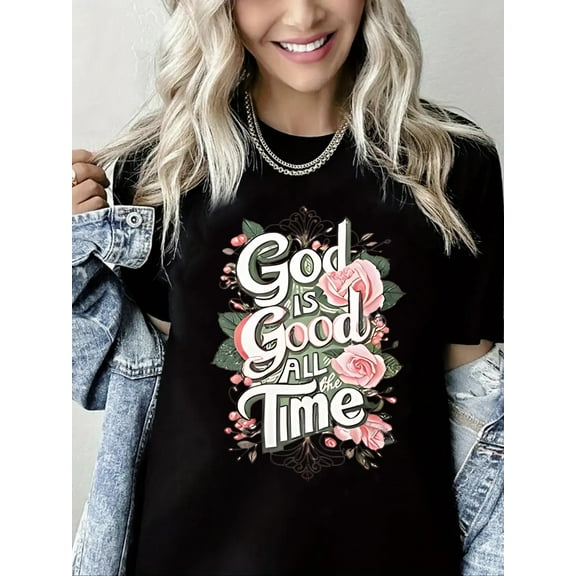 Women Christian T-Shirt God is Good Graphic Shirt Casual Loose Short Sleeve Crew Neck Top