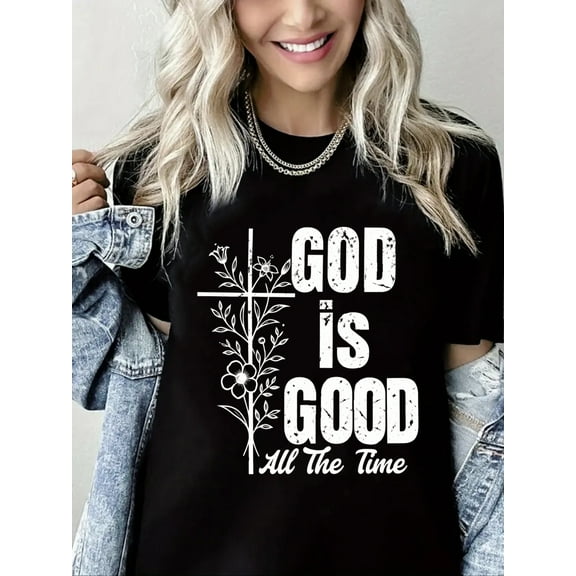 Women Christian T-Shirt God is Good Graphic Shirt Christian Religious Loose Crew Neck Top