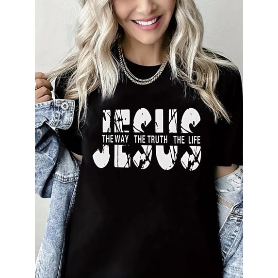 Women Christian T-Shirt Jesus Graphic Shirt Casual Loose Short Sleeve Crew Neck Top