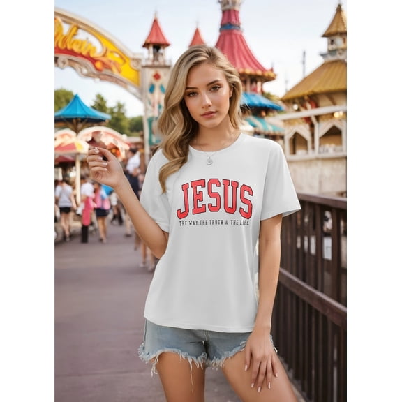Women Christian T-Shirt Jesus Graphic Shirt Casual Loose Short Sleeve Crew Neck Top