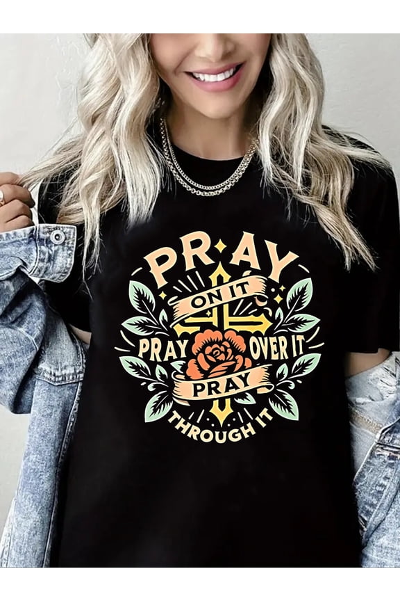 Women Christian T-Shirt Pray Graphic Shirt Christian Religious Loose Crew Neck Top