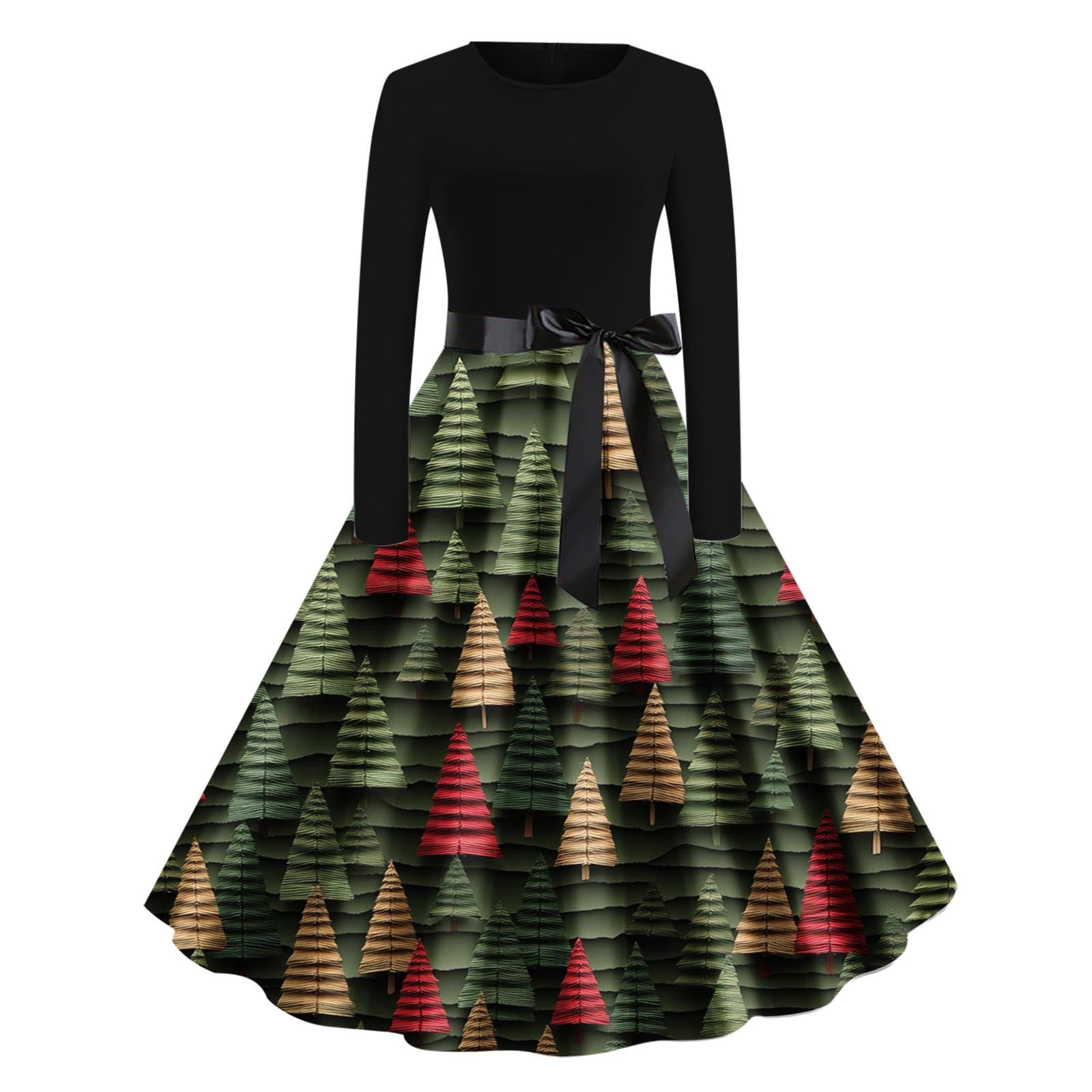 JZGPF Women Christmas Cocktail Dresses Vintage Swing Dress Long Sleeve A Line Dresses Long Sleeve Warm Dresses Wedding Guest Church Party Prom Swing