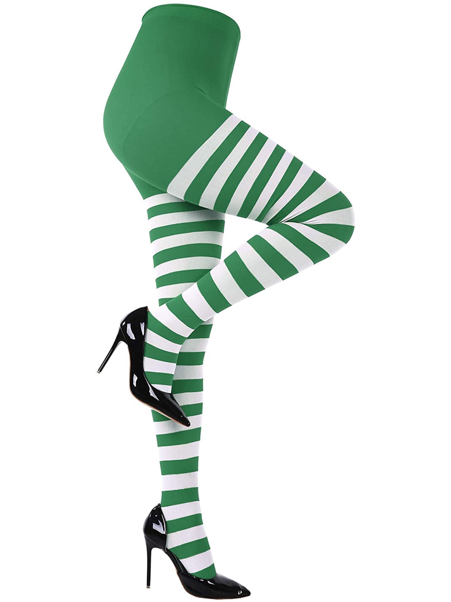 Green and White Striped Leggings, Halloween Leggings for Women