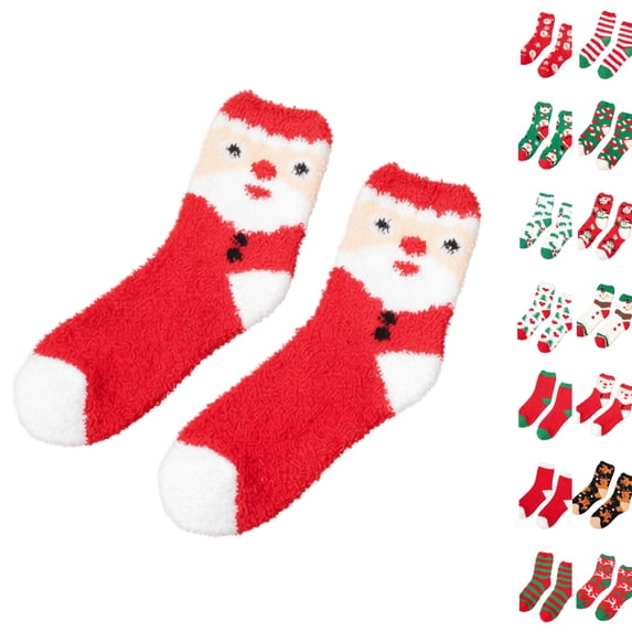 Women Christmas Fuzzy Slipper Socks, Plush Fluffy Cozy Home Sleeping Socks, Soft Warm Winter Indoor Socks, Assorted Holiday Theme Designs, Perfect Stocking Stuffer for Holiday Season L