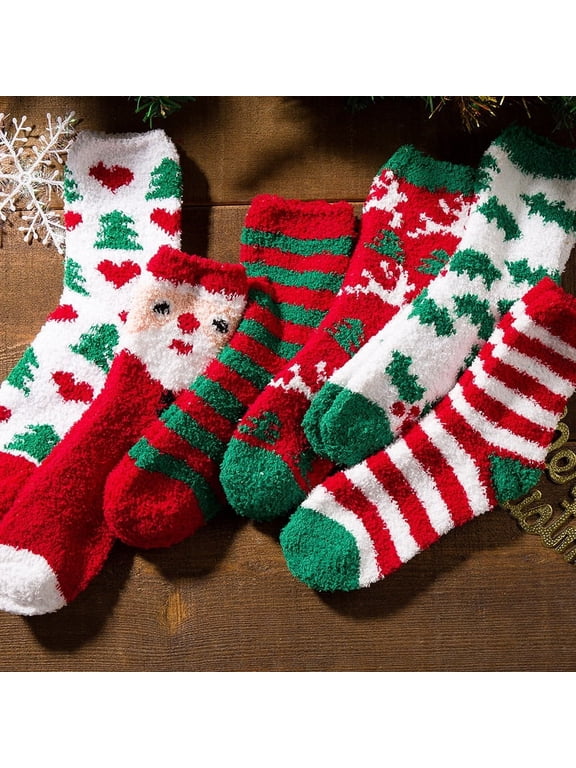 Women Christmas Fuzzy Socks, Fluffy Socks,Winter Warm Cozy Striped Socks, Crew Socks,Adult Home Slipper Socks